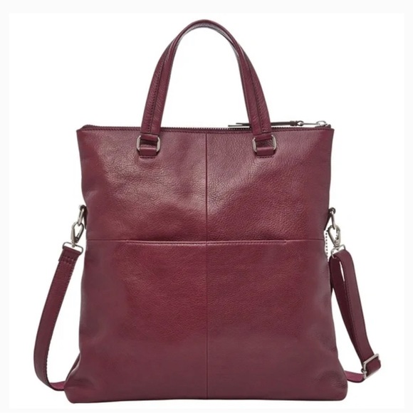 Vintage Fossil Leather Dawson Foldover Tote in Maroon - Picture 2 of 4